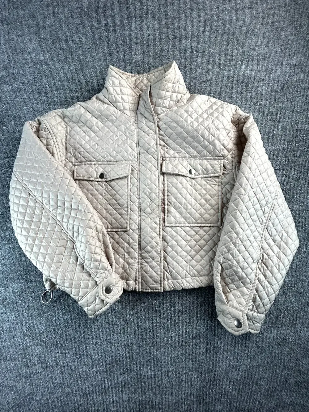 Cisono Los Angeles WM Quilted Puffer Jacket Beige Cropped Zip Coat Size Large - Picture 1 of 9